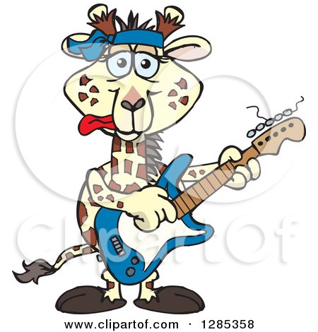 Clipart of a Cartoon Happy Giraffe Playing an Electric Guitar - Royalty Free Vector Illustration by Dennis Holmes Designs