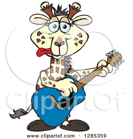 Clipart of a Cartoon Happy Giraffe Playing an Acoustic Guitar - Royalty Free Vector Illustration by Dennis Holmes Designs