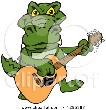 Clipart of a Cartoon Happy Alligator Playing an Acoustic Guitar - Royalty Free Vector Illustration by Dennis Holmes Designs