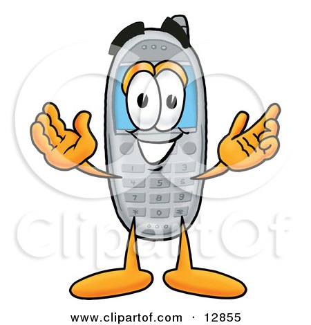 Clipart Picture of a Wireless Cellular Telephone Mascot Cartoon Character With Welcoming Open Arms by Mascot Junction