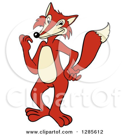 Cartoon Clipart of a Confident Fox Standing and Fiddling with His Fingers - Royalty Free Vector Illustration by LaffToon
