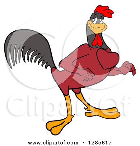 Cartoon Clipart of a Big Hearted Red Rooster - Royalty Free Vector Illustration by LaffToon