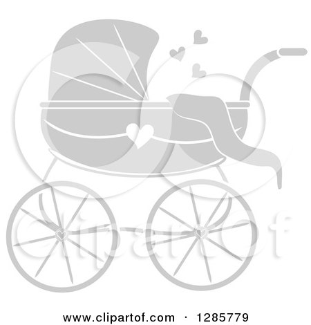 Clipart Of A Gray Baby Carriage With Hearts and a White Outline - Royalty Free Vector Illustration by Pams Clipart