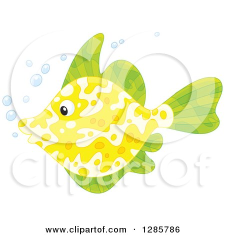 Clipart of a Green and Yellow Marine Fish with Bubbles - Royalty Free Vector Illustration by Alex Bannykh