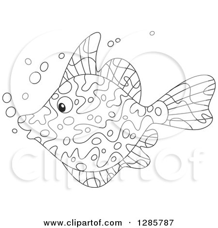 Clipart of a Black and White Marine Fish - Royalty Free Vector Illustration by Alex Bannykh