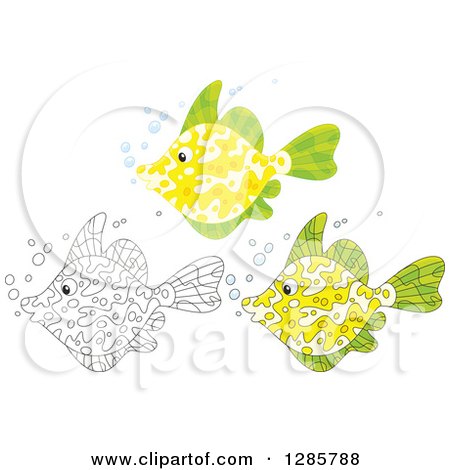 Clipart of Black and White and Green Marine Fish - Royalty Free Vector Illustration by Alex Bannykh