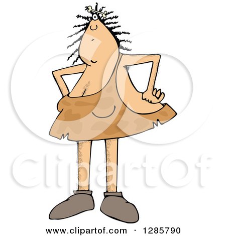 Clipart of a Hairy Cavewoman Standing with Hands on Her Hips and a Bone in Her Hair - Royalty Free Vector Illustration by djart