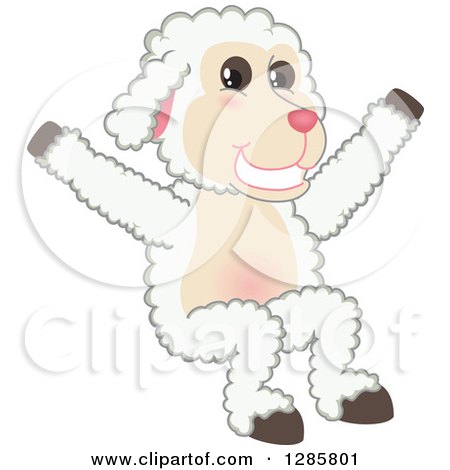 Clipart of a Happy Lamb Mascot Character Jumping - Royalty Free Vector Illustration by Mascot Junction