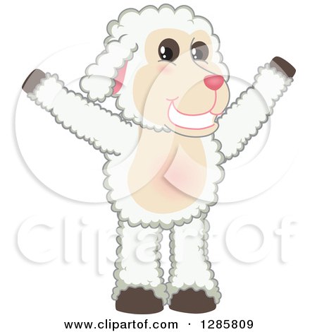 Clipart of a Happy Lamb Mascot Character Cheering - Royalty Free Vector Illustration by Mascot Junction