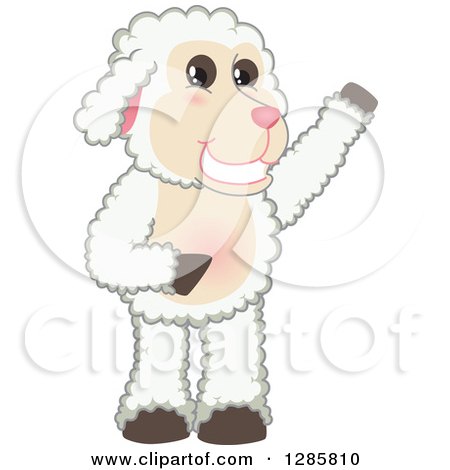Clipart of a Happy Lamb Mascot Character Waving or Presenting - Royalty Free Vector Illustration by Mascot Junction