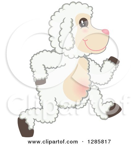 Clipart of a Happy Lamb Mascot Character Running to the Right - Royalty Free Vector Illustration by Mascot Junction
