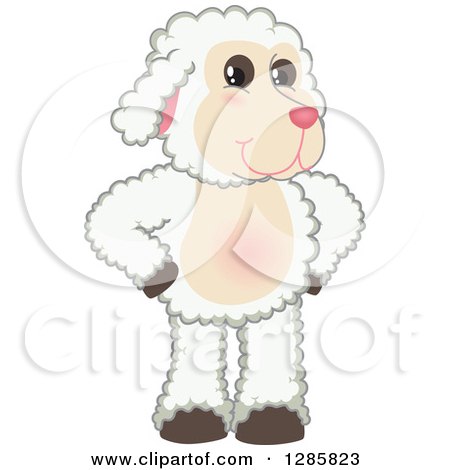 Clipart of a Happy Lamb Mascot Character Standing with Hands on His Hips - Royalty Free Vector Illustration by Mascot Junction