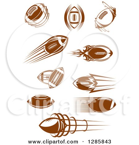 Clipart of Brown American Football, Some with Trails of Flames and Speed - Royalty Free Vector Illustration by Vector Tradition SM