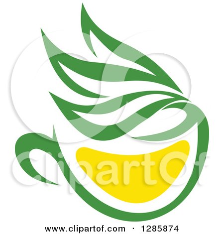 Clipart of a Green and Yellow Tea Cup with Leaves 9 - Royalty Free Vector Illustration by Vector Tradition SM