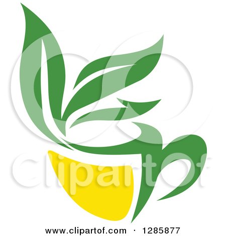 Clipart of a Green and Yellow Tea Cup with Leaves 7 - Royalty Free Vector Illustration by Vector Tradition SM