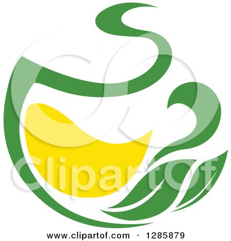 Clipart of a Green and Yellow Tea Cup with Leaves 8 - Royalty Free Vector Illustration by Vector Tradition SM