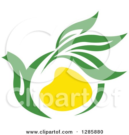 Clipart of a Green and Yellow Tea Pot with Leaves 4 - Royalty Free Vector Illustration by Vector Tradition SM