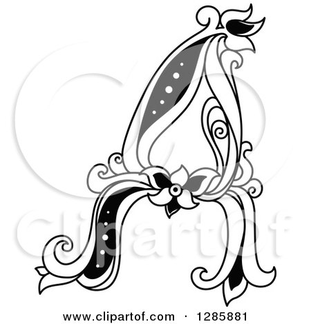 Clipart of a Black and White Vintage Floral Capital Letter a - Royalty Free Vector Illustration by Vector Tradition SM