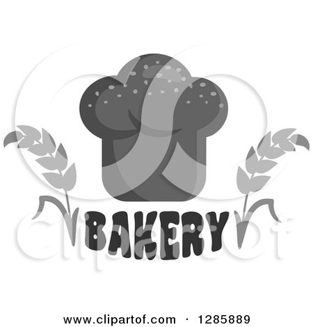 Clipart of a Loaf of Grayscale Bread over Bakery Text with Wheat Stalks - Royalty Free Vector Illustration by Vector Tradition SM
