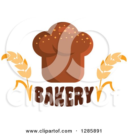 Clipart of a Loaf of Bread over Bakery Text with Wheat Stalks - Royalty Free Vector Illustration by Vector Tradition SM