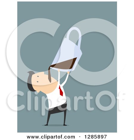 Clipart of a Businessman Chugging Coffee from a Giant Cup, over Blue - Royalty Free Vector Illustration by Vector Tradition SM