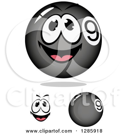 Clipart of a Face and Black Billiards Nine Balls - Royalty Free Vector Illustration by Vector Tradition SM