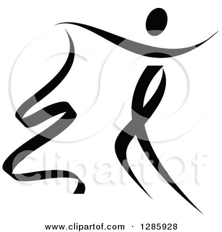 Clipart of a Black and White Person Dancing with a Ribbon 3 - Royalty Free Vector Illustration by Vector Tradition SM
