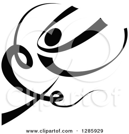 Clipart of a Black and White Person Dancing with a Ribbon - Royalty Free Vector Illustration by Vector Tradition SM