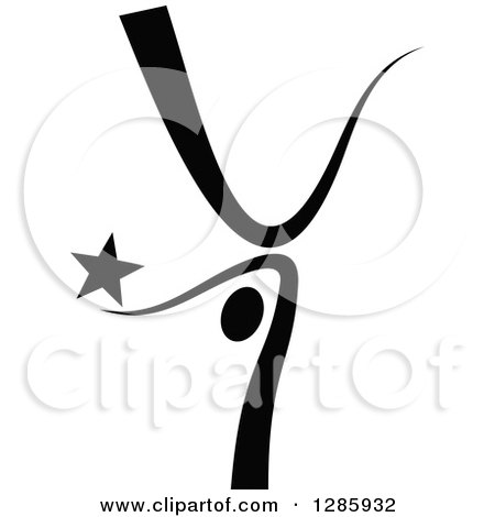 Clipart of a Black and White Ribbon Person Break Dancing or Doing a Handstand with a Star - Royalty Free Vector Illustration by Vector Tradition SM