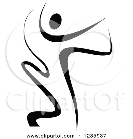 Clipart of a Black and White Person Dancing with a Ribbon 2 - Royalty Free Vector Illustration by Vector Tradition SM