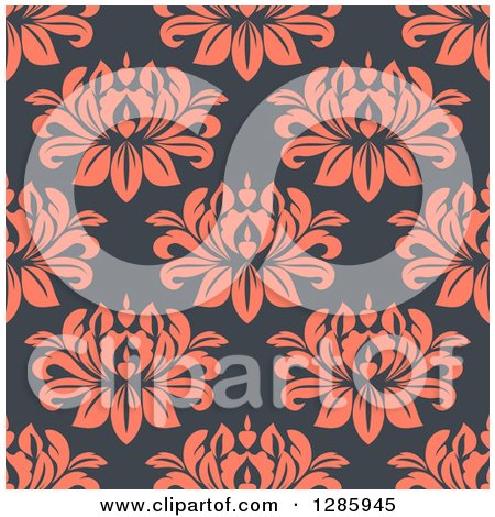 Clipart of a Seamless Pattern Background of Pink Floral on Gray - Royalty Free Vector Illustration by Vector Tradition SM