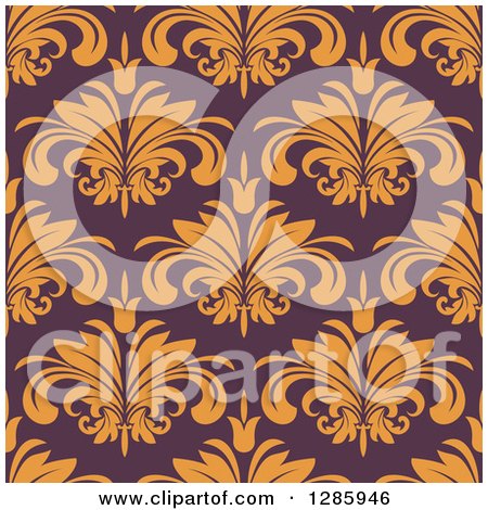 Clipart of a Seamless Pattern Background of Orange Floral on Purple - Royalty Free Vector Illustration by Vector Tradition SM