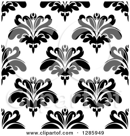 Clipart of a Seamless Pattern Background of Black and White Floral - Royalty Free Vector Illustration by Vector Tradition SM