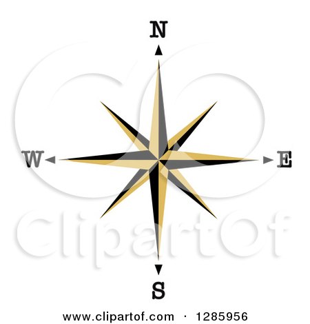 Clipart of a Black and Gold Compass Rose Star - Royalty Free Vector Illustration by Cherie Reve