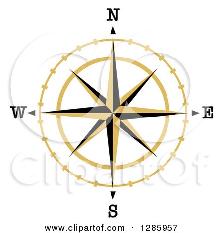 Clipart of a Black and Gold Star Compass Rose - Royalty Free Vector Illustration by Cherie Reve