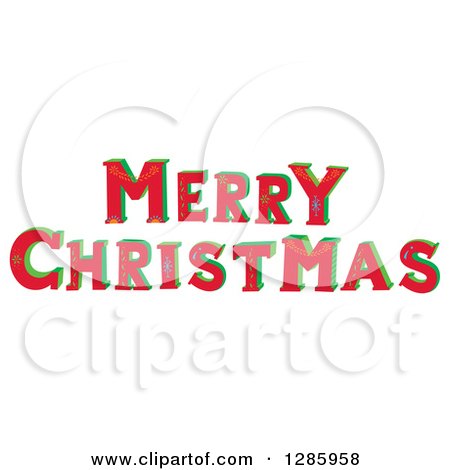 Clipart of a Red and Green Merry Christmas Greeting with Patterns - Royalty Free Vector Illustration by Cherie Reve