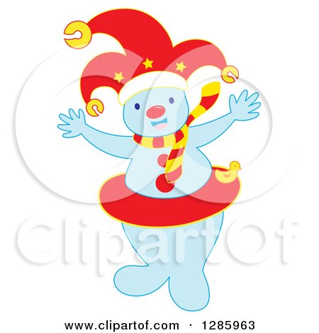Clipart of a Welcoming Snowman Wearing a Jester Hat - Royalty Free Vector Illustration by Cherie Reve