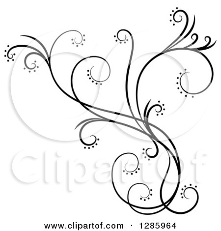 Clipart of a Black and White Scroll Design Element with Floral Swirls 4 - Royalty Free Vector Illustration by Cherie Reve