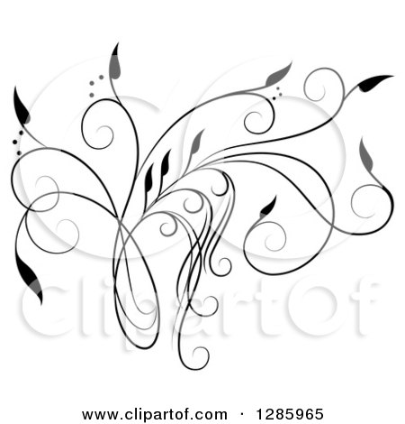 Clipart of a Black and White Scroll Design Element with Floral Swirls 5 - Royalty Free Vector Illustration by Cherie Reve