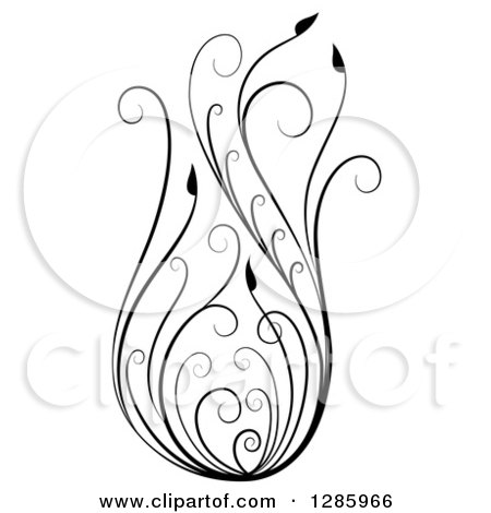 Clipart of a Black and White Scroll Design Element with Floral Swirls 3 - Royalty Free Vector Illustration by Cherie Reve