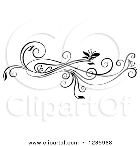Clipart of a Black and White Scroll Design Element with Floral Swirls - Royalty Free Vector Illustration by Cherie Reve