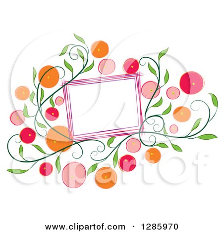 Clipart of a Blank Frame with Colorful Citrus Fruits or Flowers and Green Vines - Royalty Free Vector Illustration by Cherie Reve