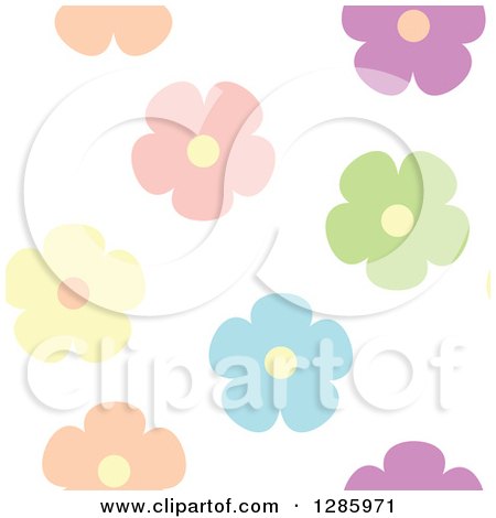 Clipart of a Seamless Background Pattern of Colorful Pastel Flowers on White - Royalty Free Vector Illustration by Cherie Reve