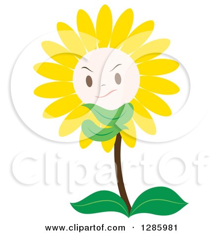 Clipart of a Grumpy Yellow Daisy or Sunflower - Royalty Free Vector Illustration by Cherie Reve