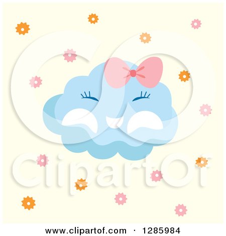 Clipart of a Baby Girl Cloud over Pastel Yellow with Bursts - Royalty Free Vector Illustration by Cherie Reve