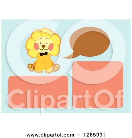 Clipart of a Baby Background Template of a Talking Lion and Frames on Blue - Royalty Free Vector Illustration by Cherie Reve