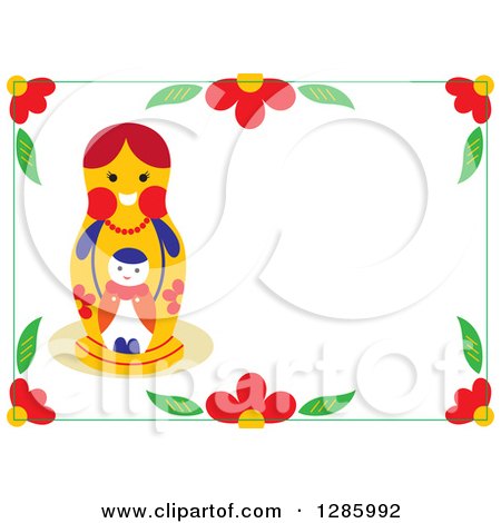 Clipart of a Nesting Doll Mother and Baby in a Border of Flowers on White - Royalty Free Vector Illustration by Cherie Reve