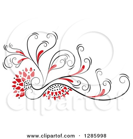 Clipart of a Black and Red Floral Design Element - Royalty Free Vector Illustration by Cherie Reve