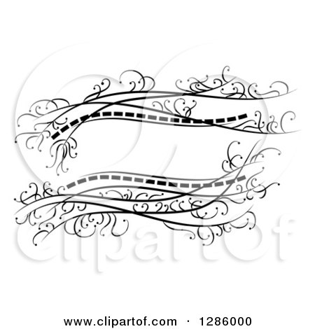 Clipart of a Black and White Floral Frame with Text Space - Royalty Free Vector Illustration by Cherie Reve