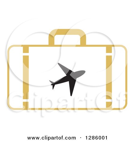 Clipart of a Yellow Suitcase with a Silhouetted Airplane - Royalty Free Vector Illustration by Cherie Reve
